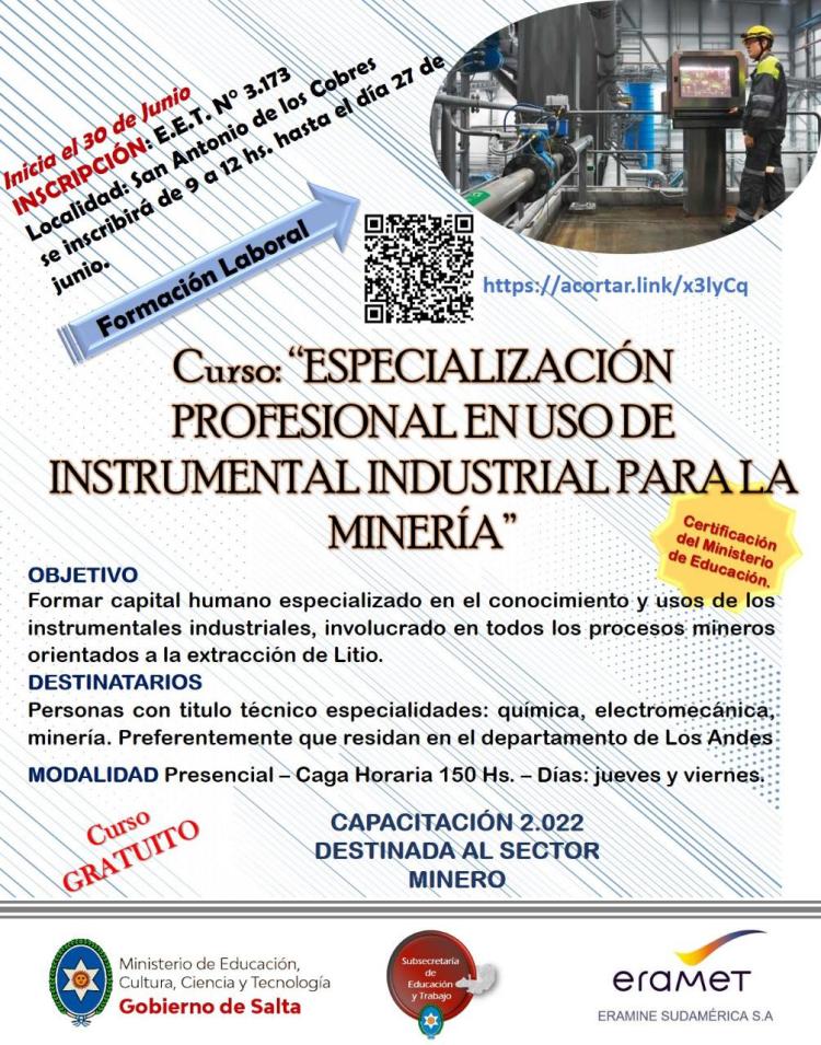 Eramine organiza un curso de especialización profesional en uso de instrumental industrial para la minería