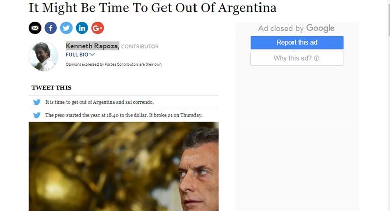 Forbes a inversores: "Puede que sea momento de salir de la Argentina"