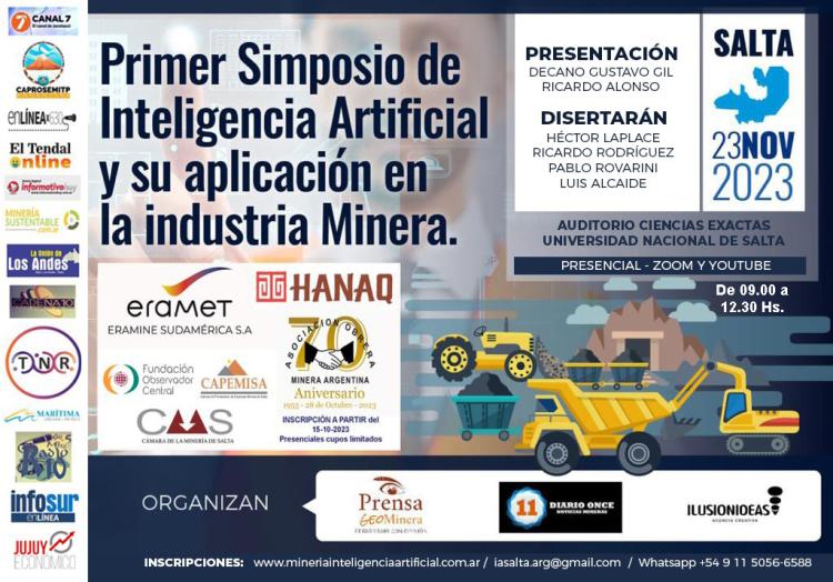 Laplace, Cacciola y Alonso estarán presentes en el Primer Simposio de Inteligencia Artificial aplicada a la Industria Minera a realizarse en Salta Laplace, Cacciola y Alonso estarán presentes en el Primer Simposio de Inteligencia Artificial aplicada a la Industria Minera a realizarse en Salta