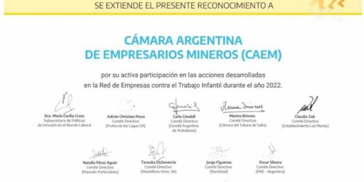 Reconocimiento para CAEM de la Red de Empresas contra el Trabajo Infantil Reconocimiento para CAEM de la Red de Empresas contra el Trabajo Infantil